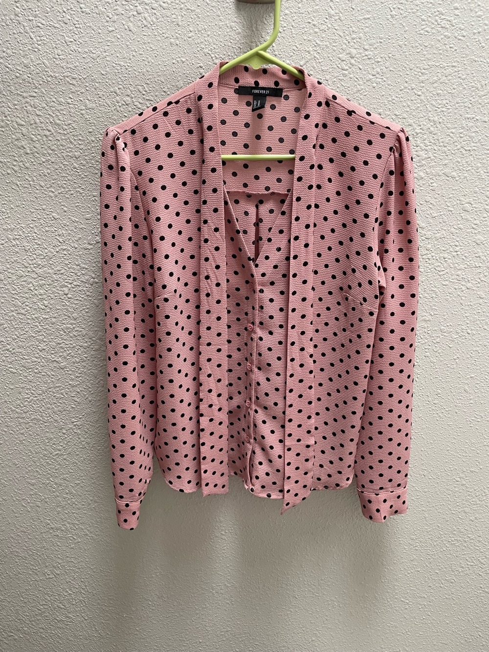 Forever 21 Pink Polka Dot Blouse with Black Dots - Size M - EUC